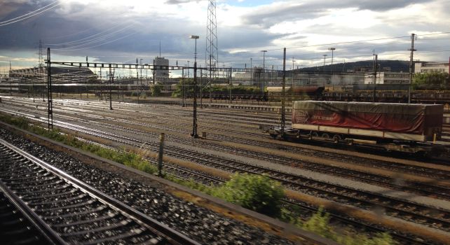 Gleise mit Güterzug