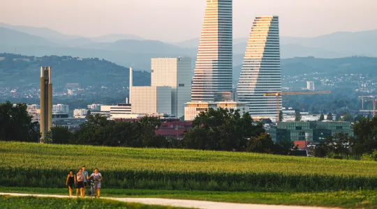 Blick auf die Roche-Türme vom Bruderholz aus