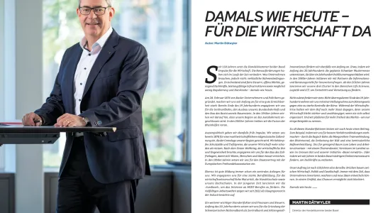 Der Artikel im Magazin. Das Foto zeigt martin Dätwyler, Dirketor der Handelskammer beider Basel
