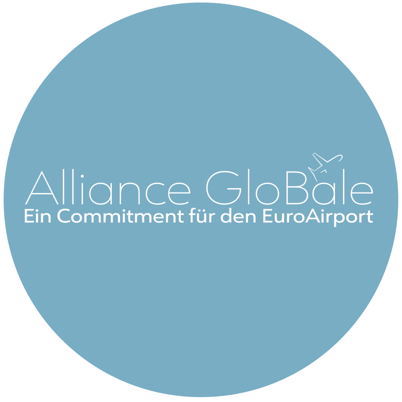 Blauer Kreis mit weissem Schriftzug «Alliance GloBâle»