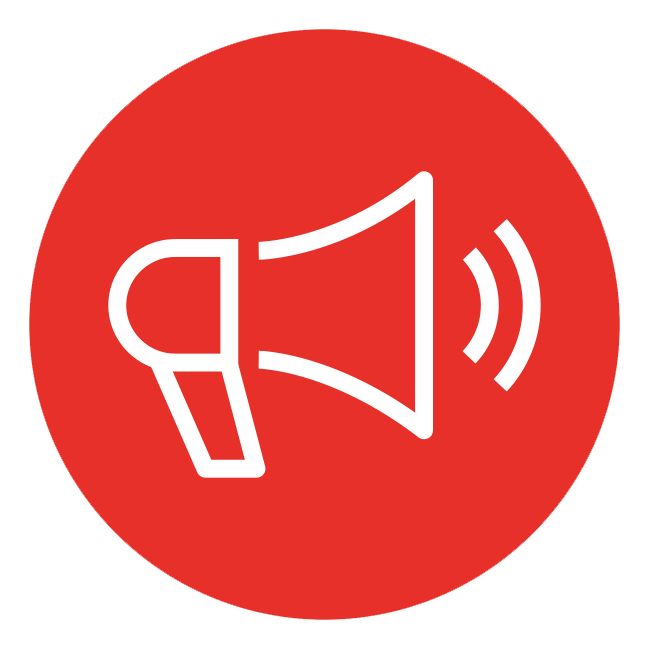 Weisses Megaphon auf rotem Grund