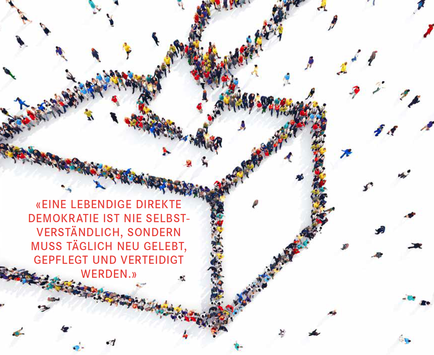 Das Bild zeigt eine Wahlurne mit einer Hand gebildet aus Menschen 